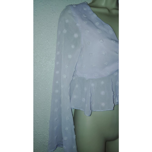 Double Crazy Light Purple Long Sleeve Small Jr Sheer Knot Polka Dot Crop Top - Picture 2 of 8